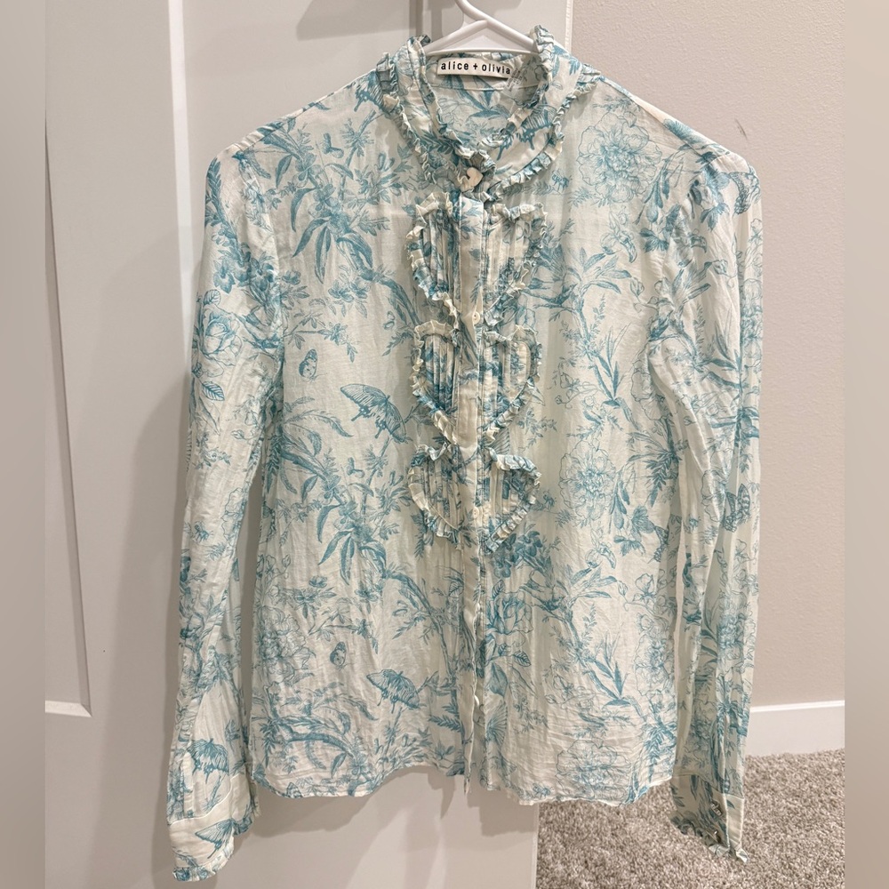 Alice + Olivia Kurt Ruffled Cotton and Silk Blend Blouse